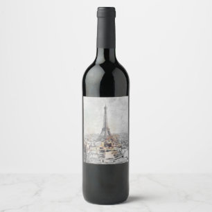 Eiffel Tower. Paris, France Wine Label