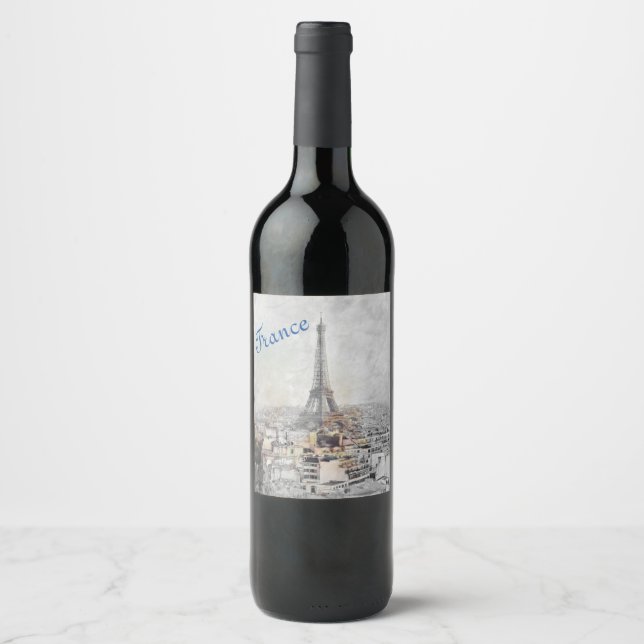 Eiffel Tower Paris France Wine Label – Elegant  (Front)