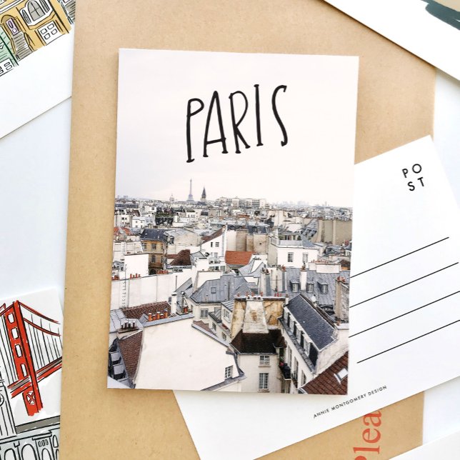 Eiffel Tower Paris Hand Lettered Postcard (Lettering and photography Paris travel postcard.)