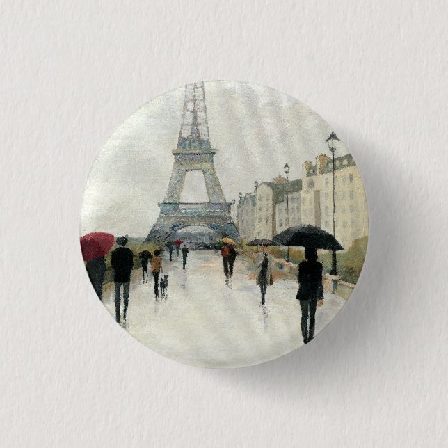Eiffel Tower | Paris In The Rain 1 Inch Round Button (Front)