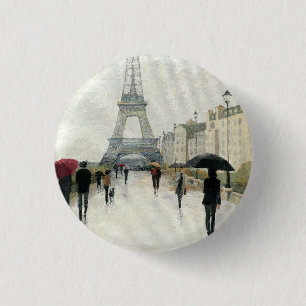 Eiffel Tower Paris In The Rain 1 Inch Round Button