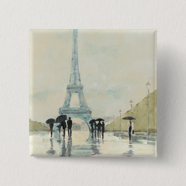 Eiffel Tower | Paris In The Rain 2 Inch Square Button (Front)