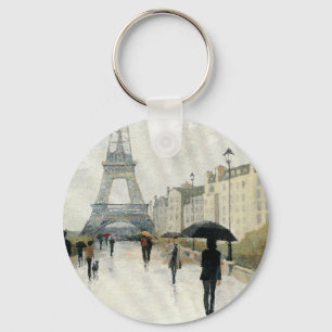 Eiffel Tower   Paris In The Rain Keychain
