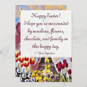 Eiffel Tower, Paris Iris, Tulips Flowers Easter Holiday Card