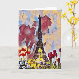 Eiffel Tower, Paris Iris, Tulips Spring Flowers Card