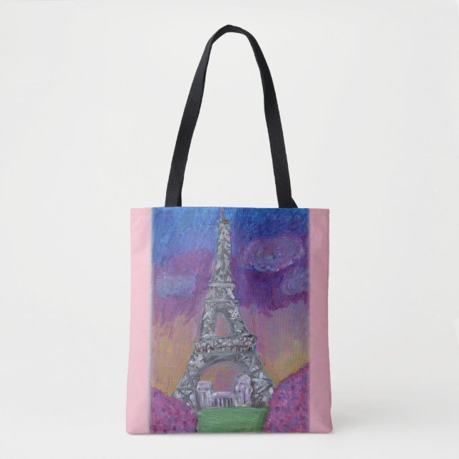 Eiffel Tower Paris Life Folk Art Painting Tote Bag (Front)