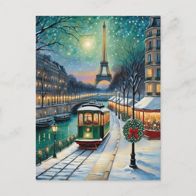 Eiffel Tower Paris Metro Winter Scene Postcard (Front)