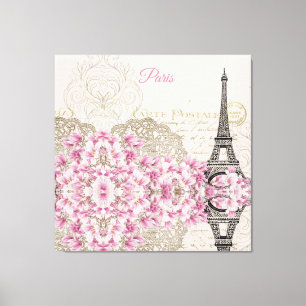 Eiffel Tower, Paris Pink Magnolia Canvas Print