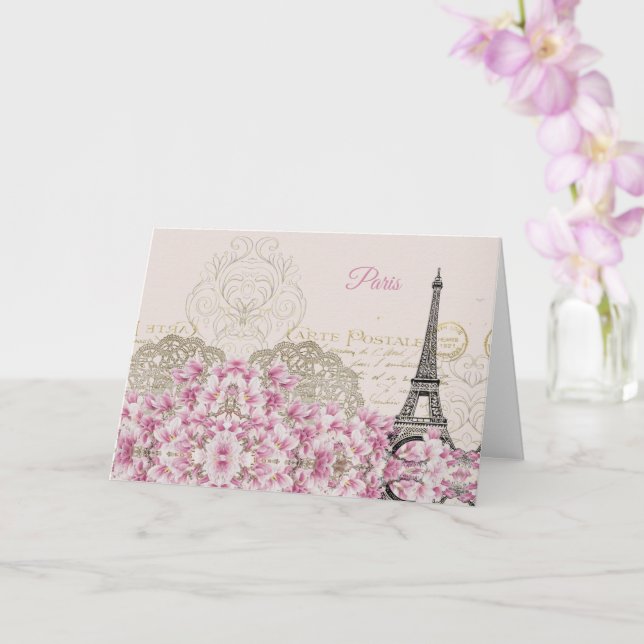 Eiffel Tower, Paris Pink Magnolia Card (Orchid)