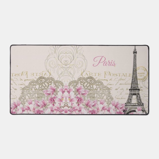 Eiffel Tower, Paris Pink Magnolia  Desk Mat (Front)