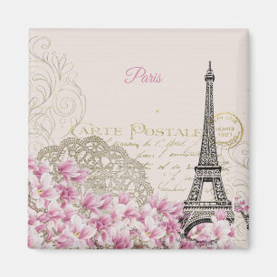 Eiffel Tower, Paris Pink Magnolia Magnet