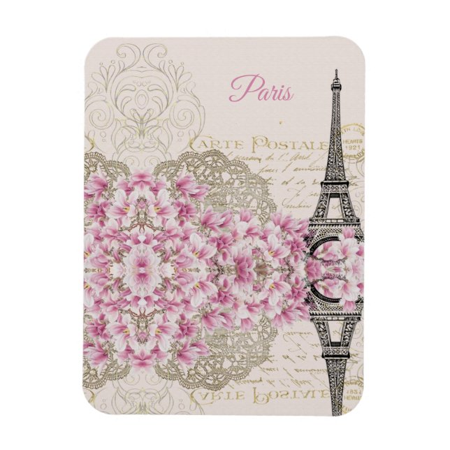 Eiffel Tower, Paris Pink Magnolia Magnet (Vertical)