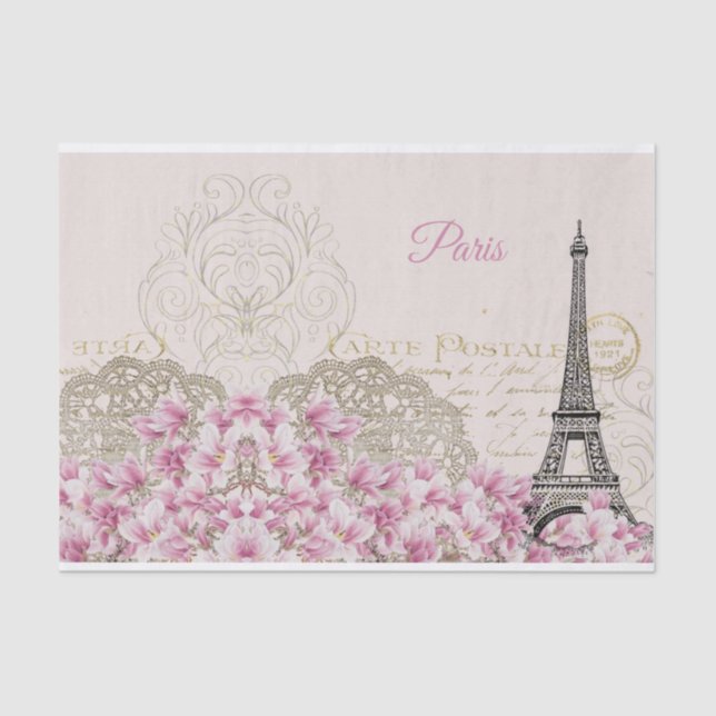 Eiffel Tower, Paris Pink Magnolia Tissue Paper (Front)