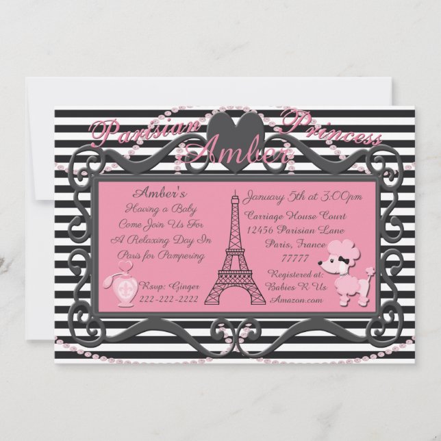 Eiffel Tower Paris Pink Poodle Baby Shower Invite (Front)