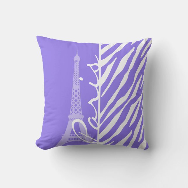 Eiffel Tower, Paris, Purple Zebra Stripes Throw Pillow (Front)