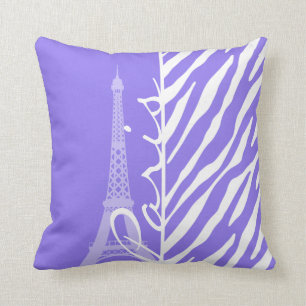Eiffel Tower, Paris, Purple Zebra Stripes Throw Pillow