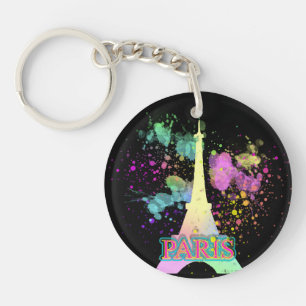 Eiffel Tower Paris Rainbow Paint Splat Explosion Keychain