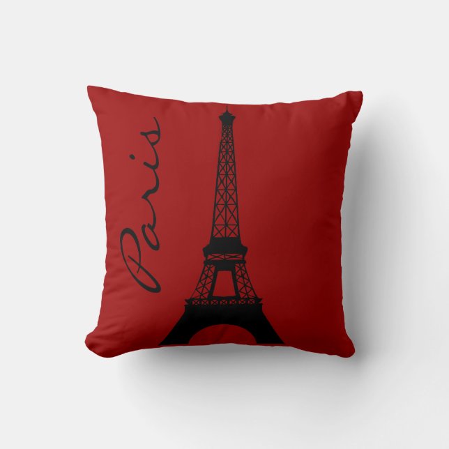 Eiffel Tower Paris Red Throw Pillow (Front)