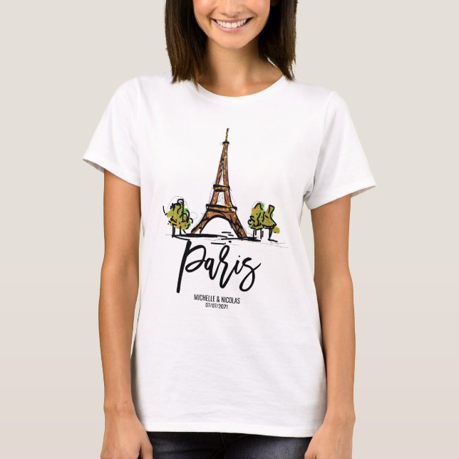 eiffel tower paris ROMANTIC COUPLE T-Shirt (Front)