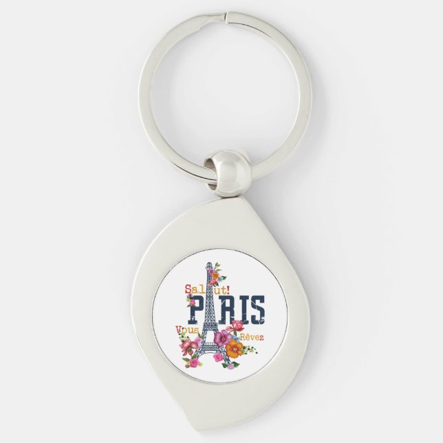 Eiffel Tower Paris Shirt Salut Flowering Paris Fra Keychain (Front)
