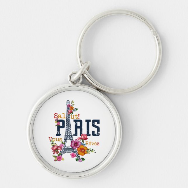 Eiffel Tower Paris Shirt Salut Flowering Paris Fra Keychain (Front)
