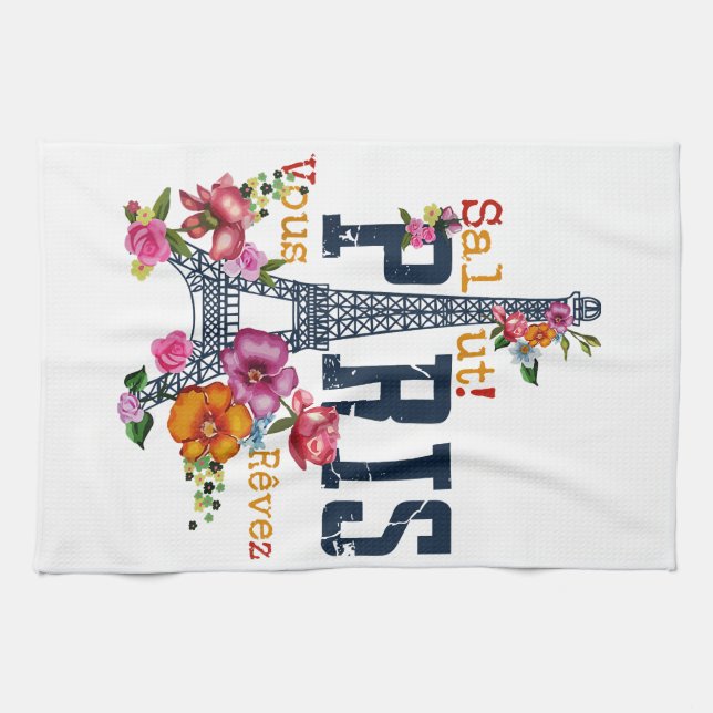 Eiffel Tower Paris Shirt Salut Flowering Paris Fra Kitchen Towel (Horizontal)