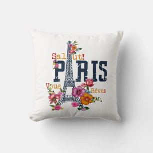 Eiffel Tower Paris Shirt Salut Flowering Paris Fra Throw Pillow