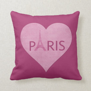 Eiffel Tower   Paris Stylish Pink Heart Music Throw Pillow