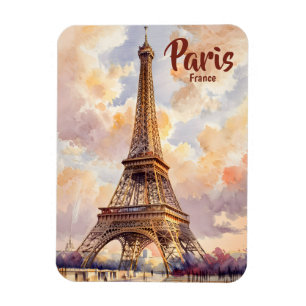 Eiffel Tower Paris Sunset Watercolor Travel Custom Magnet