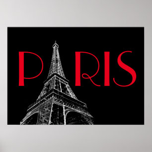 Eiffel Tower Paris Travel Black White Red Pop Art Poster