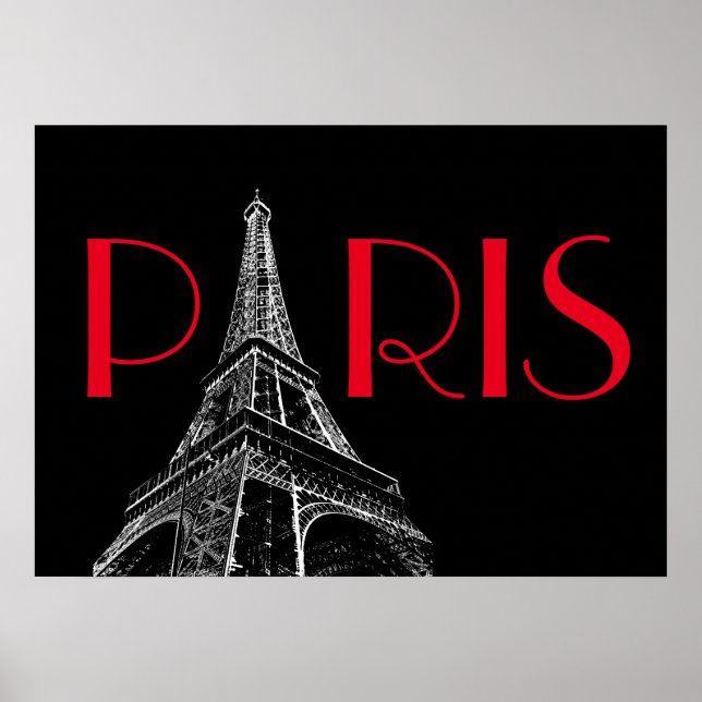 Eiffel Tower Paris Travel Black White Red Pop Art Poster (Front)