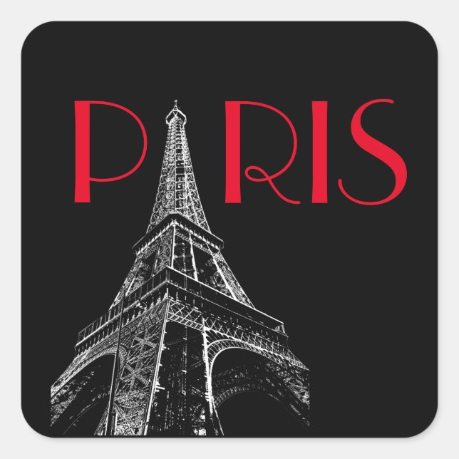Eiffel Tower Paris Travel Black White Red Pop Art Square Sticker (Front)