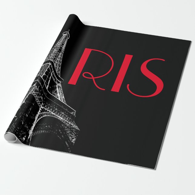 Eiffel Tower Paris Travel Black White Red Pop Art Wrapping Paper (Unrolled)