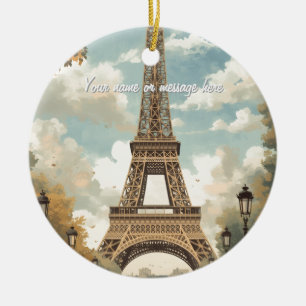Eiffel Tower Paris Travel Vintage Retro Art Name Ceramic Ornament