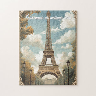 Eiffel Tower Paris Travel Vintage Retro Art Name Jigsaw Puzzle