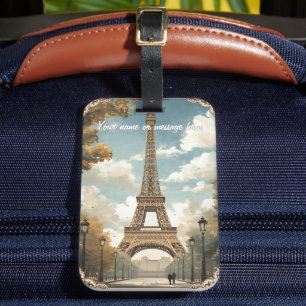 Eiffel Tower Paris Travel Vintage Retro Art Name Luggage Tag
