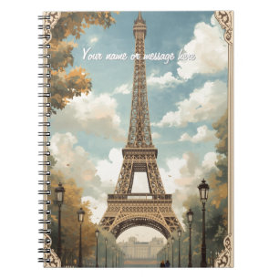 Eiffel Tower Paris Travel Vintage Retro Art Name Notebook