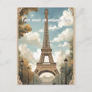 Eiffel Tower Paris Travel Vintage Retro Art Name Postcard