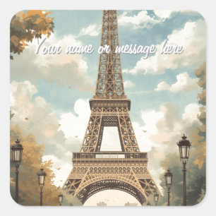 Eiffel Tower Paris Travel Vintage Retro Art Name Square Sticker