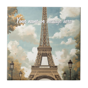 Eiffel Tower Paris Travel Vintage Retro Art Name Tile