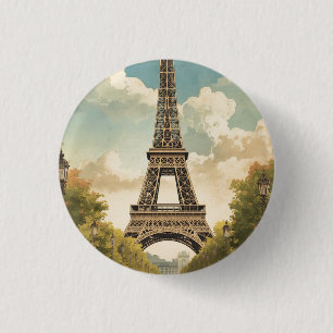 Eiffel Tower Paris Travel Vintage Style Retro Art 1 Inch Round Button