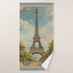 Eiffel Tower Paris Travel Vintage Style Retro Art Bath Towel