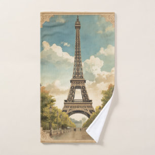 Eiffel Tower Paris Travel Vintage Style Retro Art Hand Towel