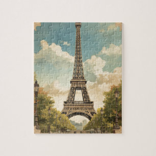 Eiffel Tower Paris Travel Vintage Style Retro Art Jigsaw Puzzle