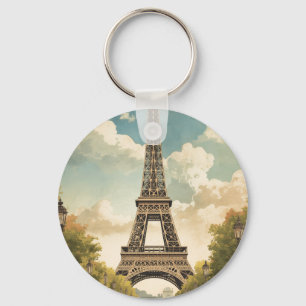 Eiffel Tower Paris Travel Vintage Style Retro Art Keychain