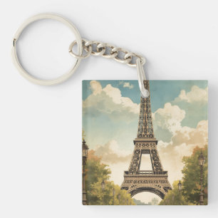 Eiffel Tower Paris Travel Vintage Style Retro Art Keychain