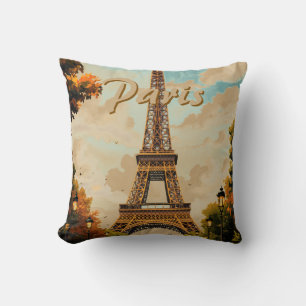 Eiffel Tower Paris Travel Vintage Style Retro Art Throw Pillow