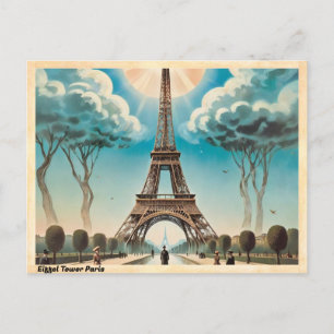 Eiffel Tower Paris Vintage Travel Postcard