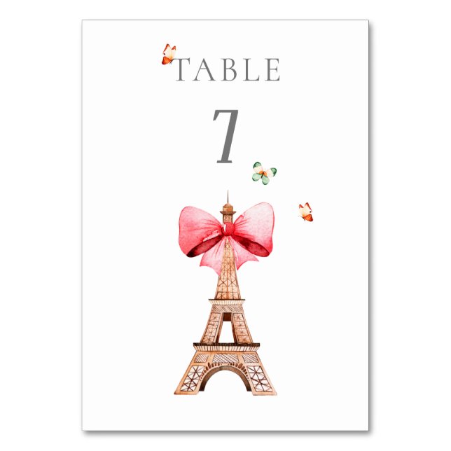 Eiffel Tower Paris  Watercolor   Table Number (Front)