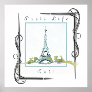 Eiffel Tower Paris Watercolor Victorian Border Poster